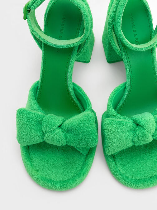 Sandalias texturizadas Loey con correa al tobillo y lazo, Verde, hi-res