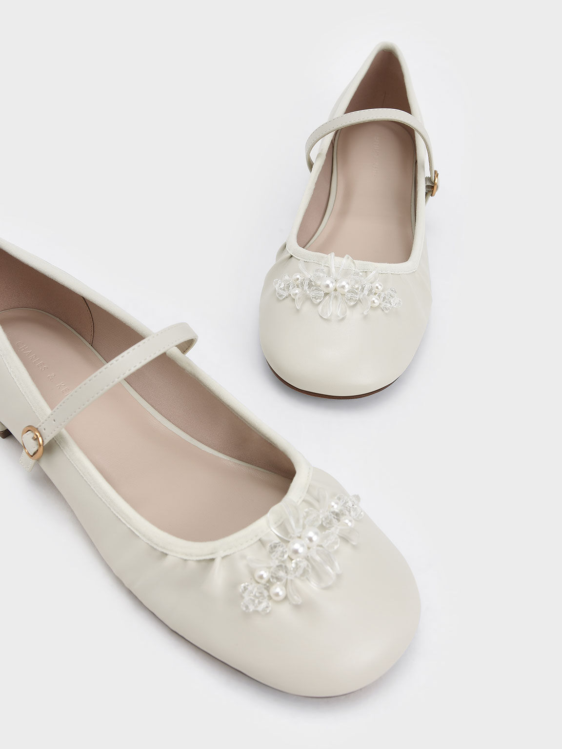 Ruched Bead-Embellished Mary Janes, Chalk, hi-res