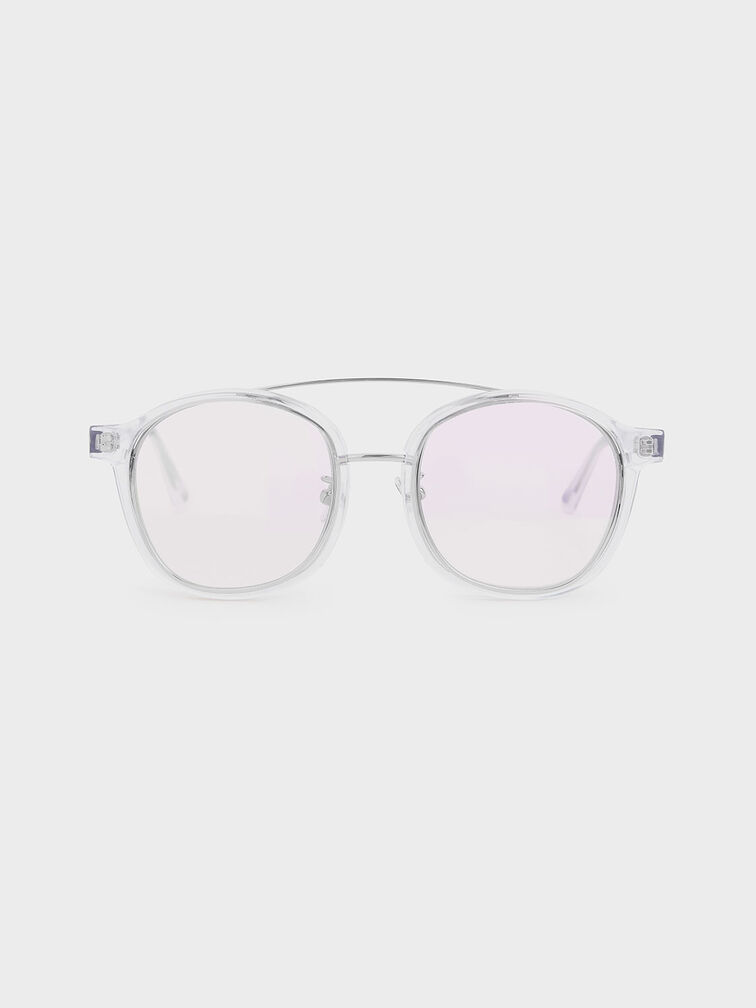 Gradient Tint Round Sunglasses, White, hi-res