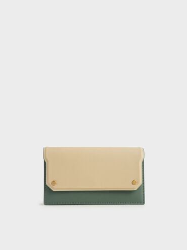 Two-Tone Mini Long Wallet, Green, hi-res