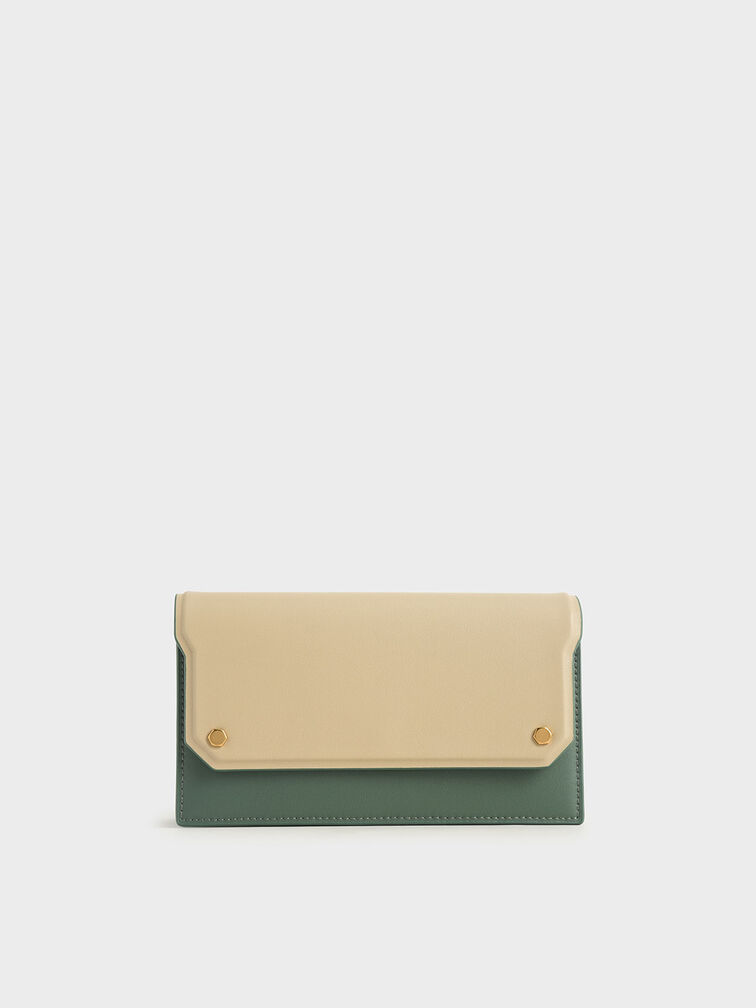 Two-Tone Mini Long Wallet, Green, hi-res