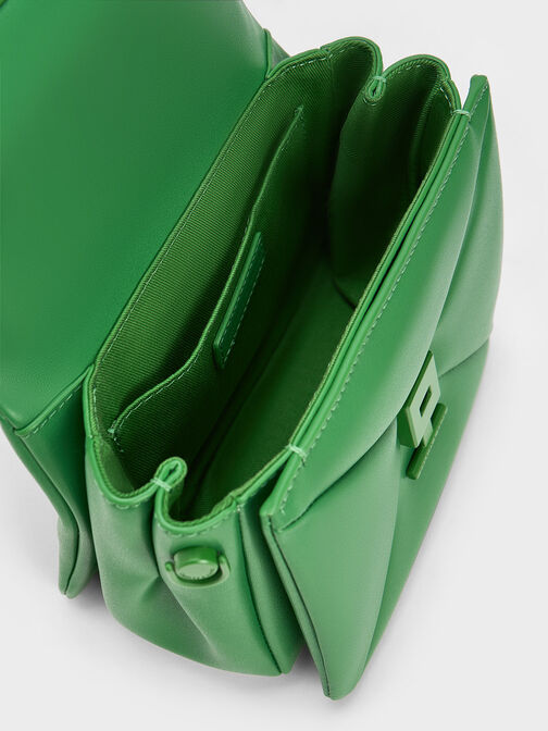 Bolso geométrico con cierre de presión y asa superior, Verde, hi-res