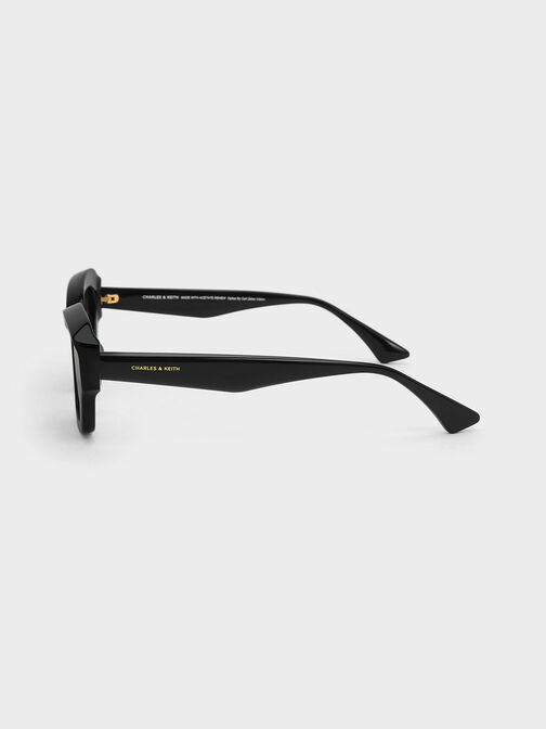 Gafas de sol cat-eye con montura geométrica de acetato reciclado, Negro, hi-res