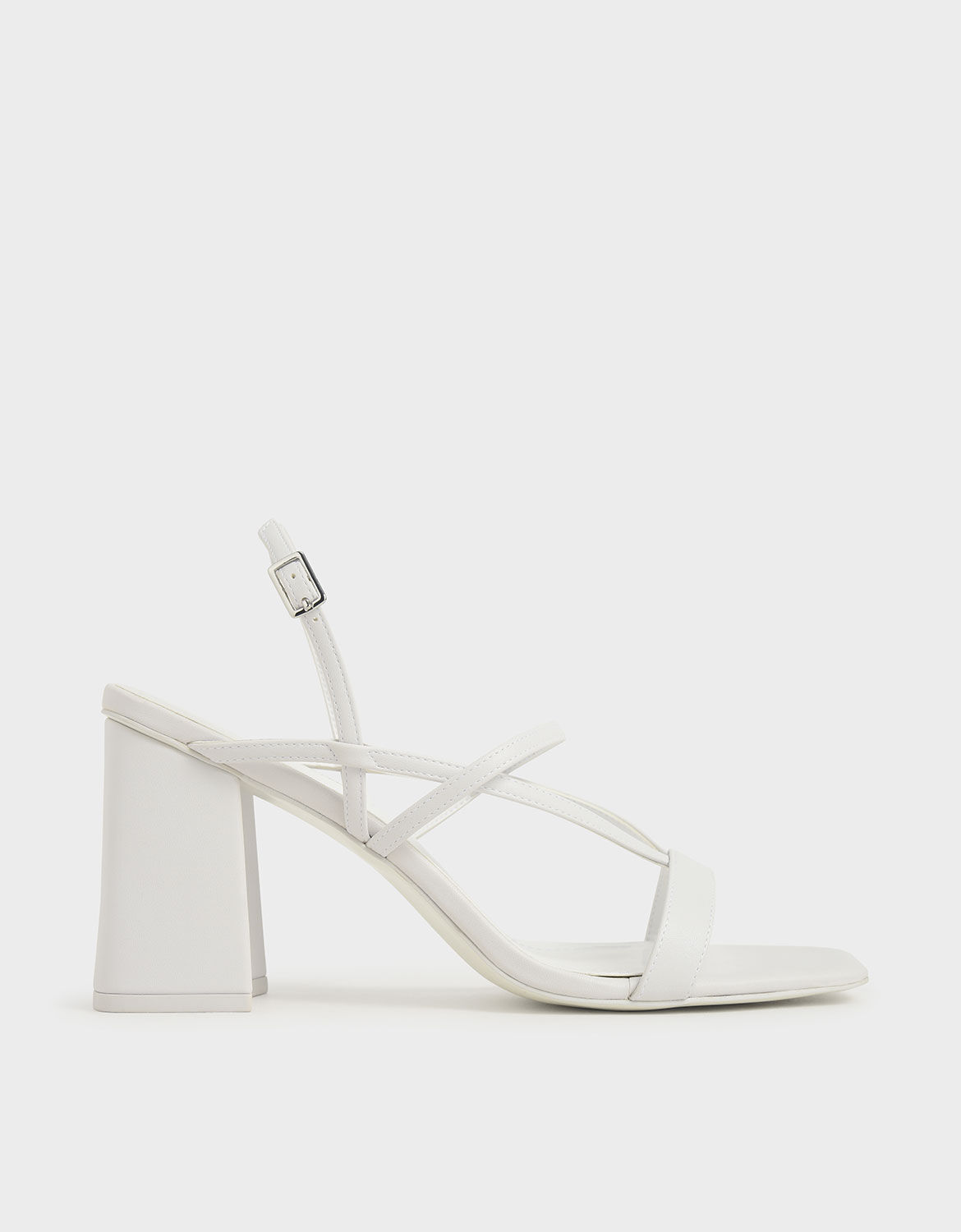 White Strappy Chunky Heel Sandals 