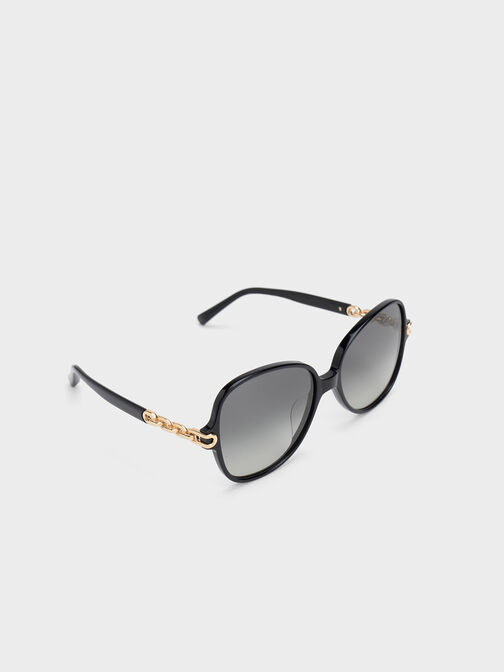 Chain-Link Oversized Butterfly Sunglasses, Black, hi-res