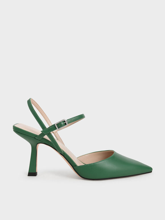 Pointed-Toe Ankle Strap Pumps, Green, hi-res