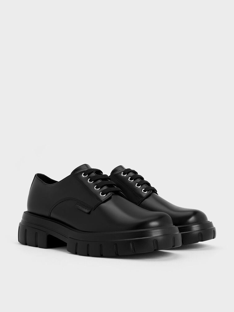 Zapatos tipo Oxford de plataforma con cordones, Negro, hi-res
