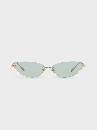 Rimless Cat-Eye Sunglasses, Green, hi-res