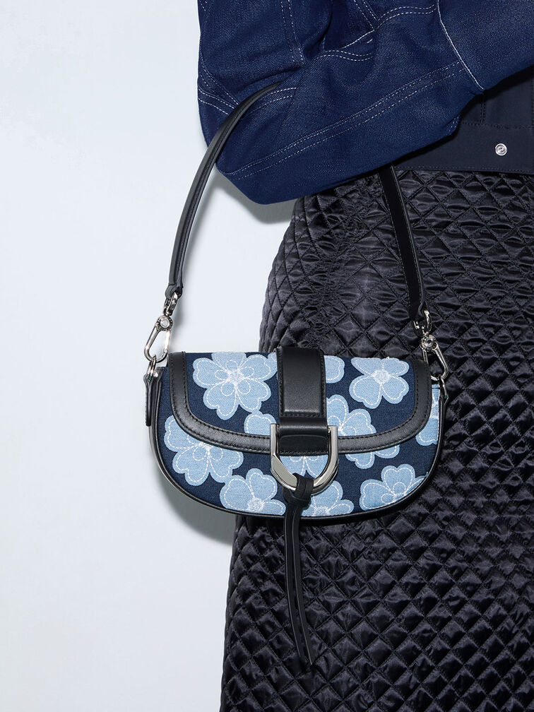Gabine Floral Denim Shoulder Bag, Blue, hi-res