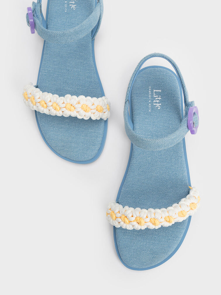 Sandalias de Mezclilla con Flores Tejidas oara Niña - Azul Claro, Azul claro, hi-res