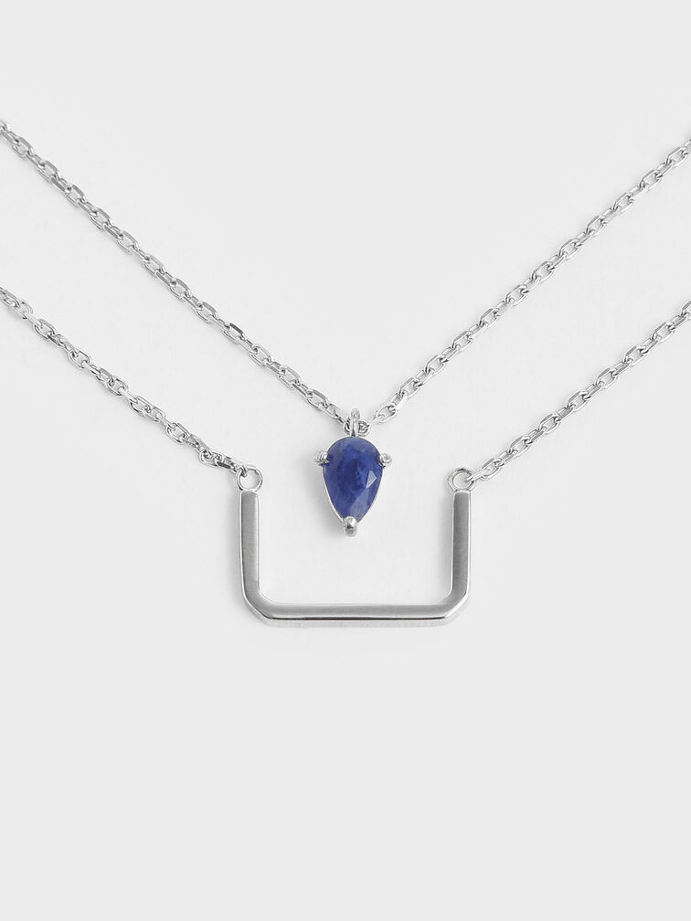 Sodalite Stone Layered Matinee Necklace, Silver, hi-res