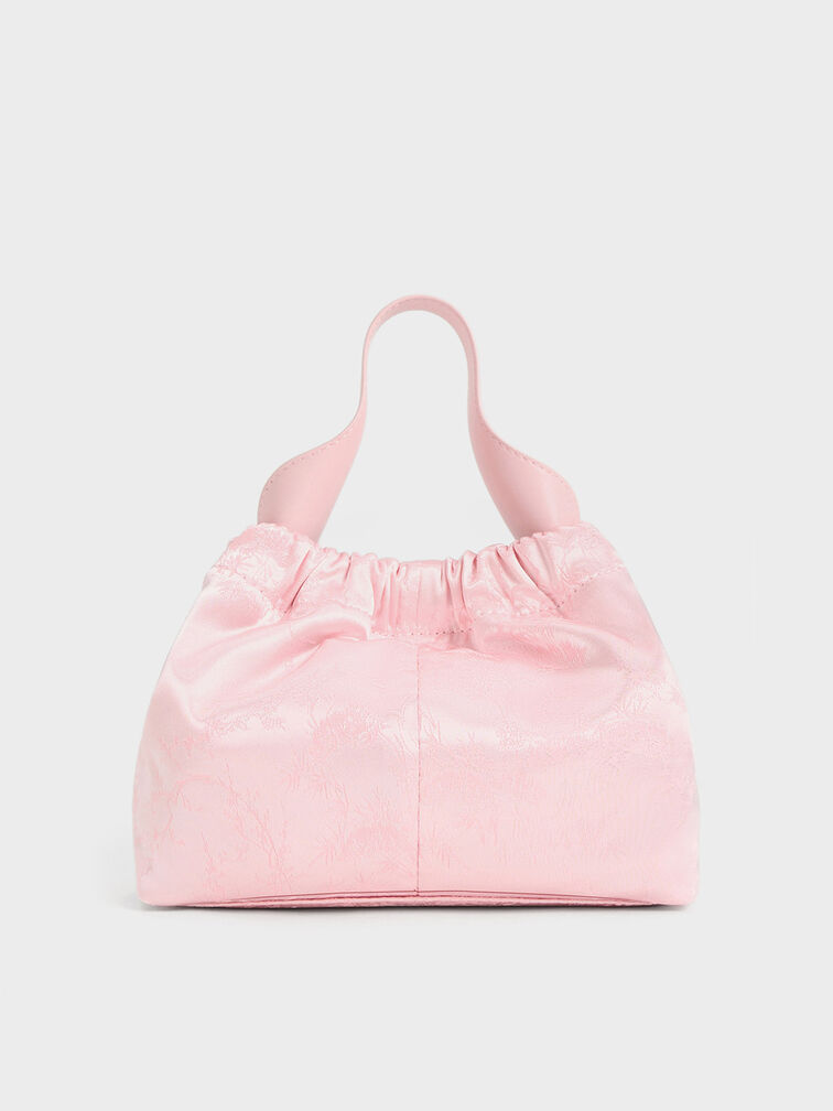 Ally Satin Floral-Print Ruched Bag, Pink, hi-res