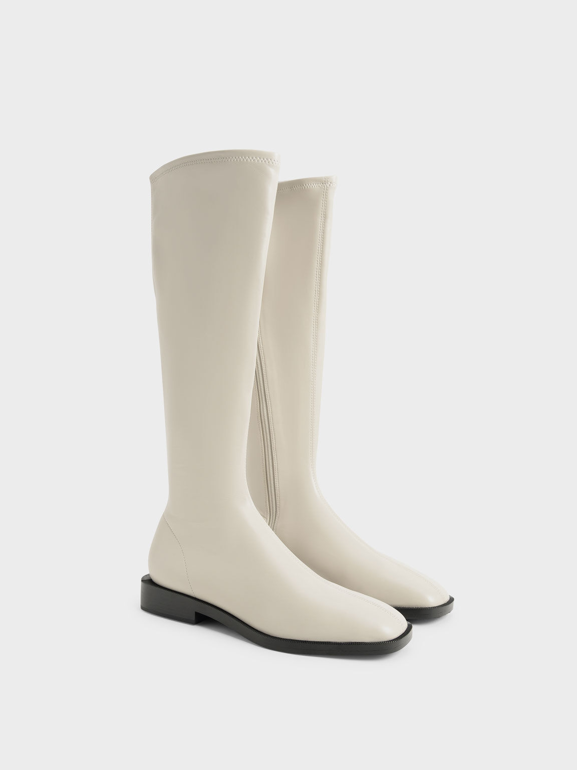 Chalk Knee High Flat Boots - CHARLES & KEITH NL