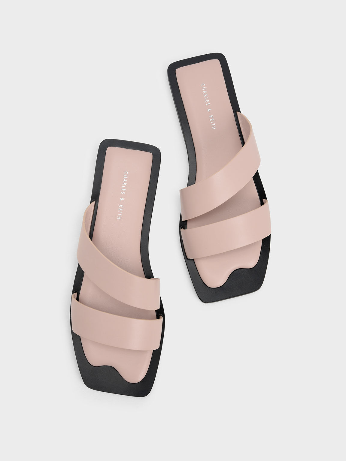Asymmetric Strappy Slide Sandals, Light Pink, hi-res