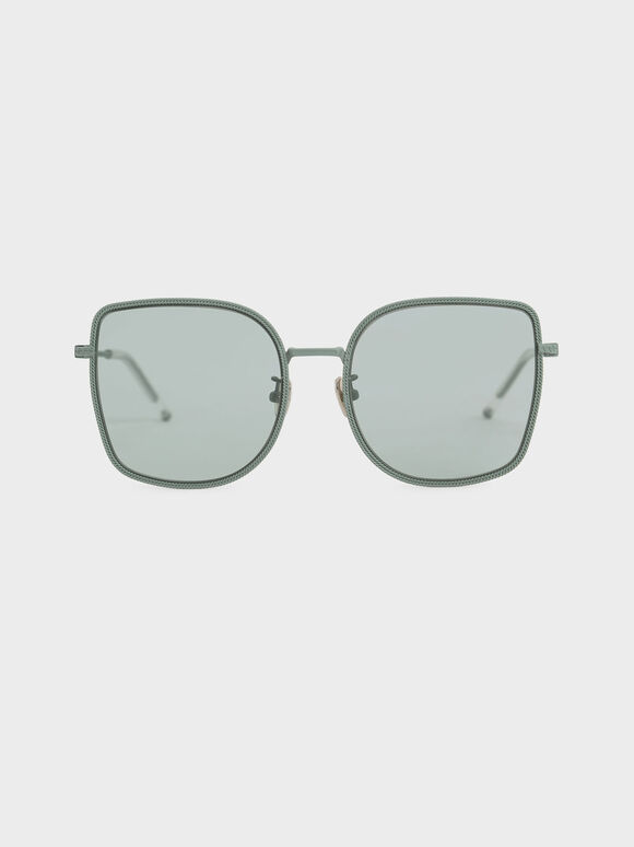Geometric Butterfly Sunglasses, Green, hi-res