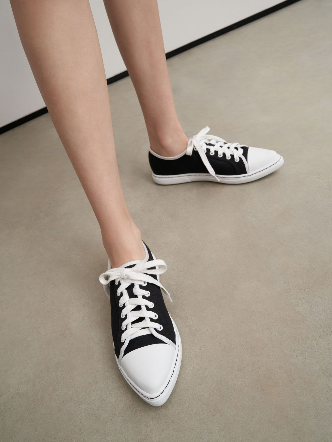 Recycled Cotton Pointed Toe Sneakers, Black, hi-res