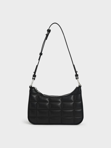 Quilted Chain Shoulder Bag, Black, hi-res