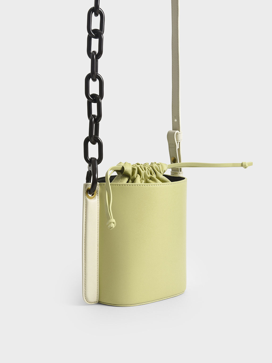 Alden Chain-Link Drawstring Bucket Bag, Lime, hi-res