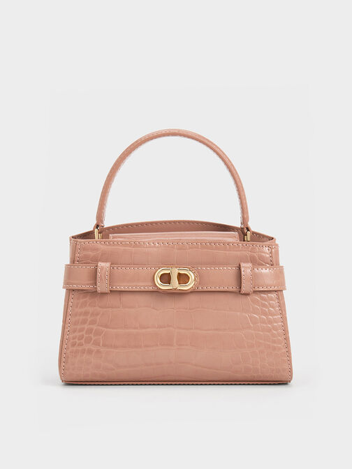 Aubrielle Croc-Effect Top Handle Bag, Blush, hi-res