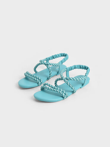 Sandales avec lanières en corde imprimée et bride arrière - Enfant, Turquoise, hi-res