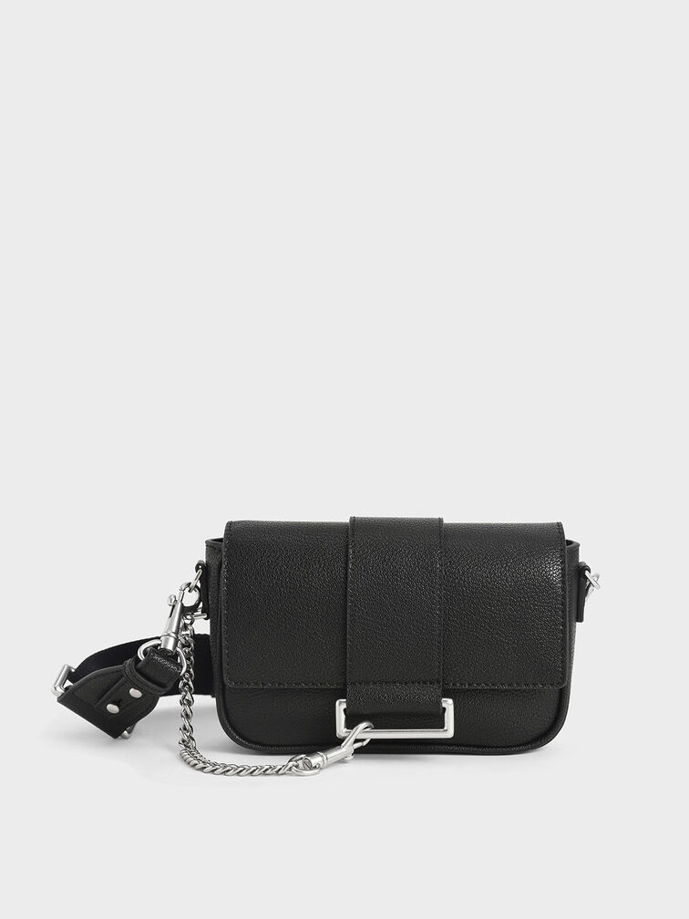 Chain Detail Crossbody Bag, Black, hi-res
