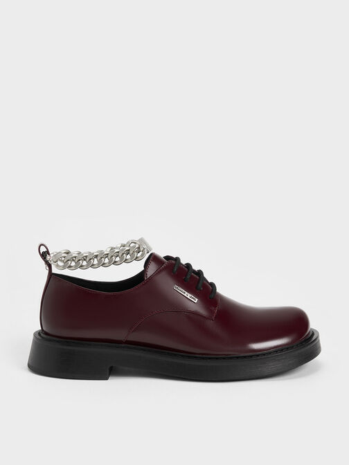 Chunky Chain Derby Shoes, Maroon, hi-res