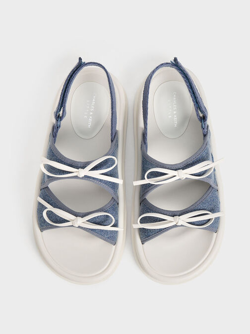 Sandales en denim à double nœud pour enfant, Bleu Denim, hi-res
