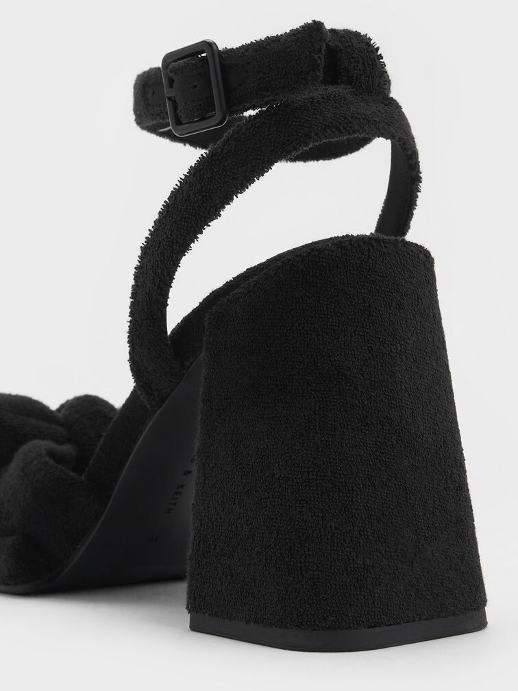 Sandalias texturizadas Loey con correa al tobillo y lazo, Negro texturizado, hi-res