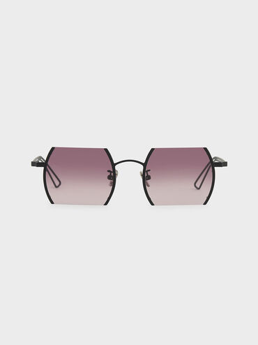 Cut-Off Frame Round Sunglasses, Burgundy, hi-res