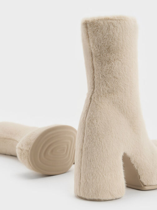 Pixie Furry Platform Ankle Boots, Beige, hi-res