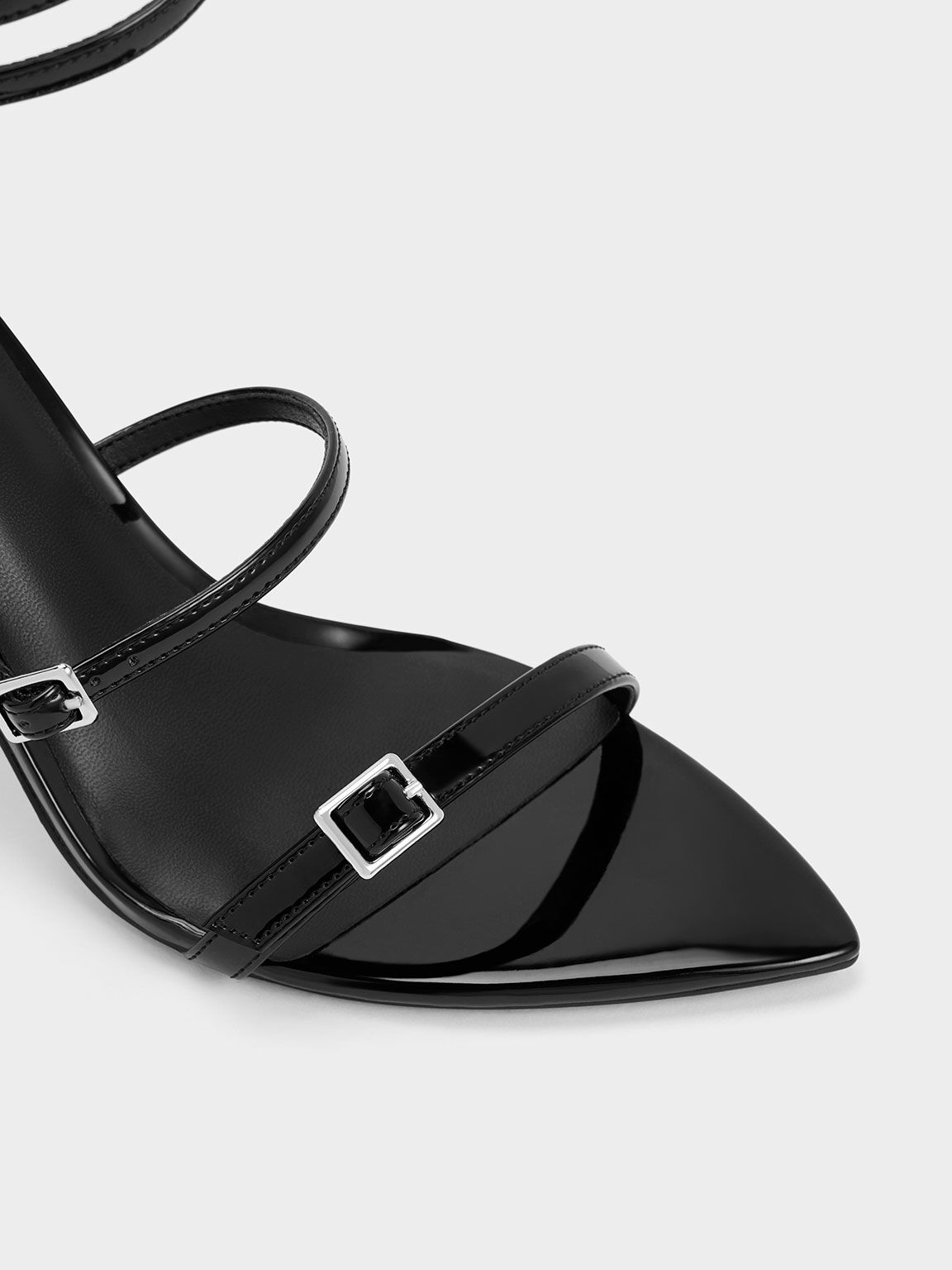 Black Patent Strappy Heeled Sandals - CHARLES & KEITH IT