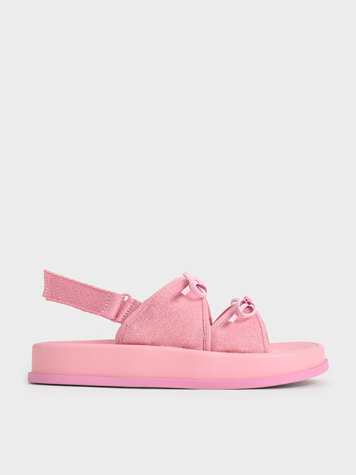 Girls' Glittered Double Bow Sandals, Rosa, hi-res
