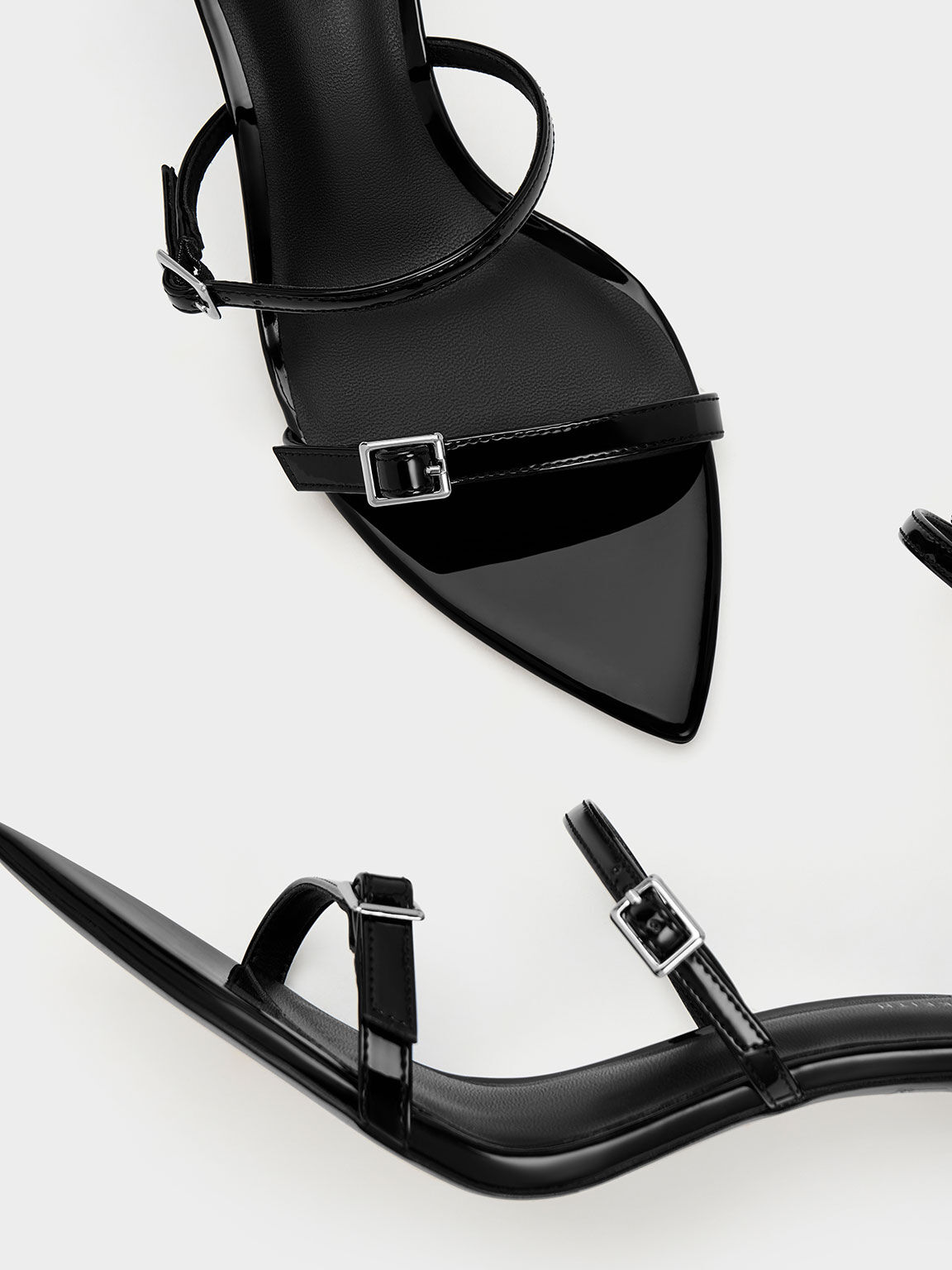 Black Patent Strappy Heeled Sandals - CHARLES & KEITH SI