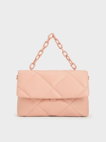 Lin Puffy Chain Shoulder Bag, Pink, hi-res