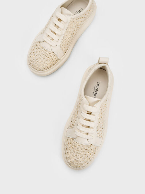 Crochet & Leather Sneakers, Chalk, hi-res