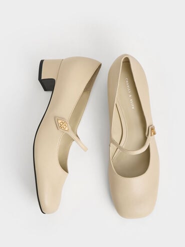 Zapatos Mary Jane con detalles metálicos, Amarillo mantequilla, hi-res