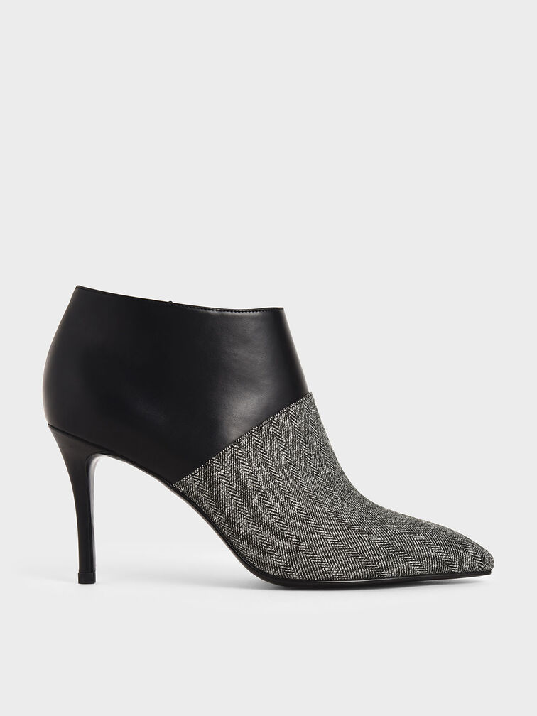 Woven Fabric Stiletto Ankle Boots, Gris oscuro, hi-res