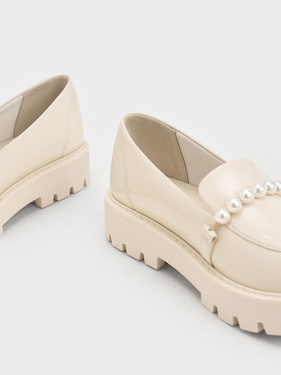 Girls' Patent Pearl-Embellished Loafers, Cream, hi-res