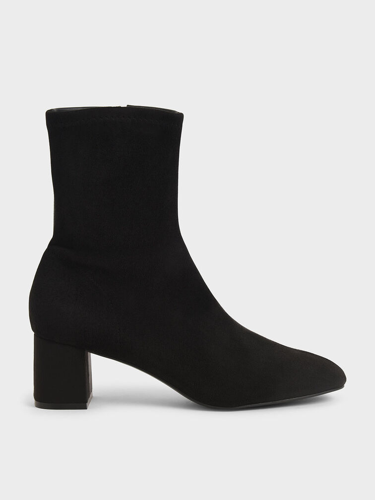 Textured Block Heel Ankle Boots, Black, hi-res