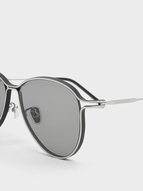 Metallic Accent Aviator Sunglasses, Black, hi-res