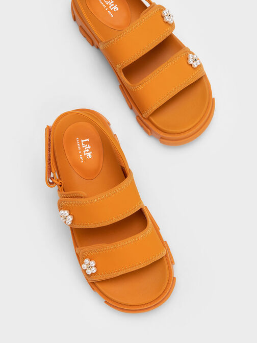 Sandalias deportivas con detalles florales de cuentas, Naranja, hi-res