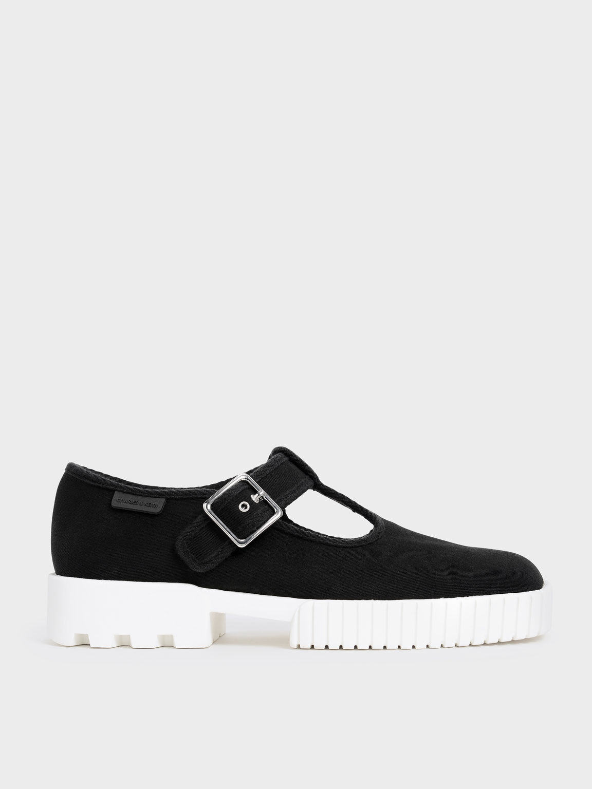 Cotton Buckled Sneakers, Black, hi-res