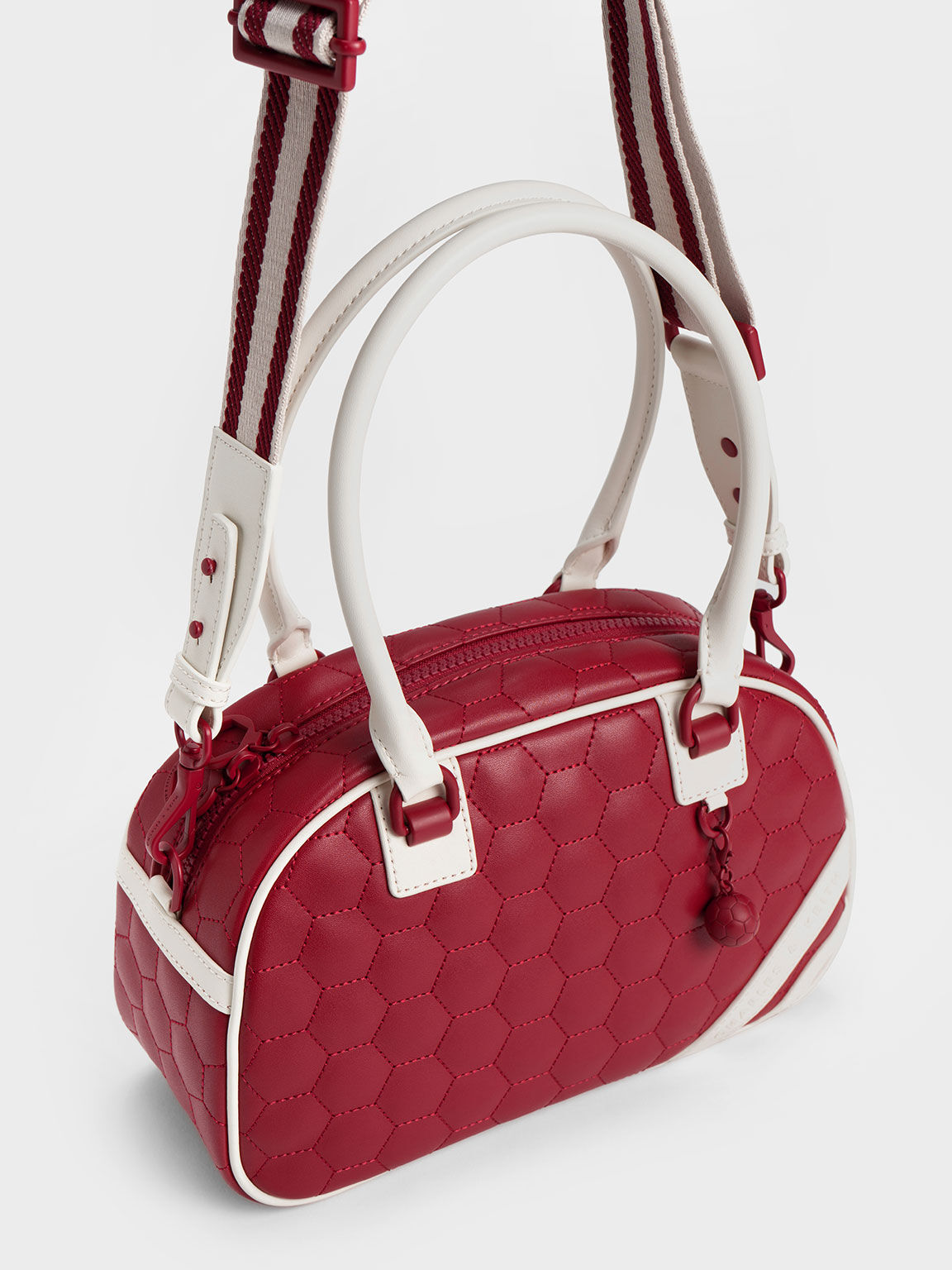 Striped Textured Bowling Bag, Red, hi-res