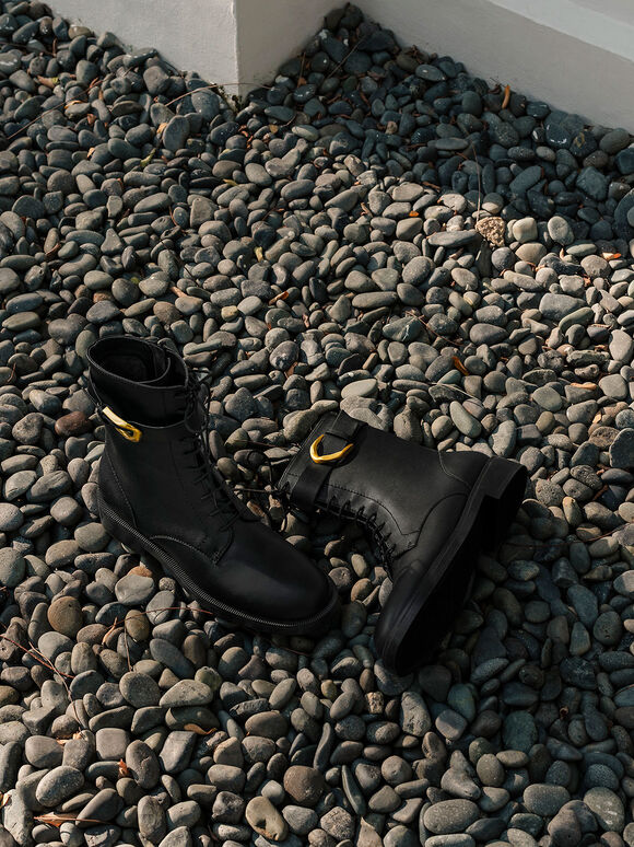 Gabine Buckled Leather Ankle Boots​, Black, hi-res
