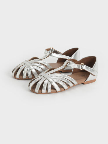 Girls' T-Bar Mary Janes, Silver, hi-res