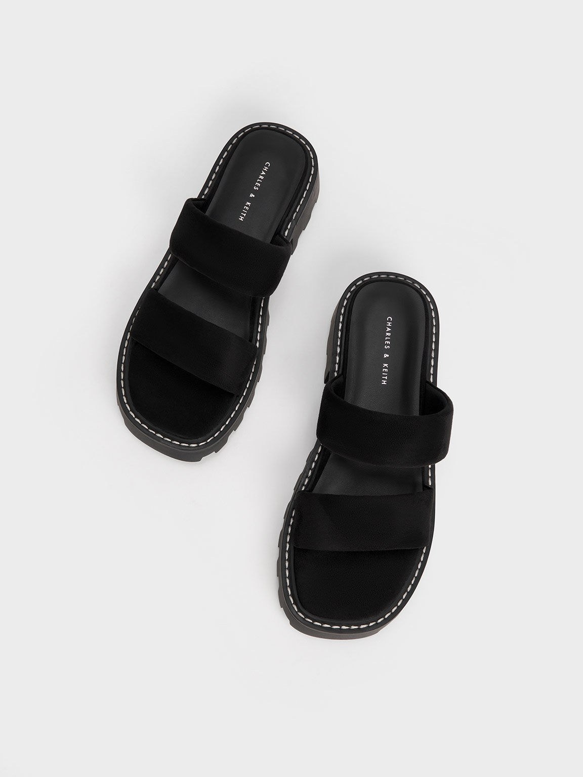 Black Padded Double Strap Sliders - CHARLES & KEITH PL