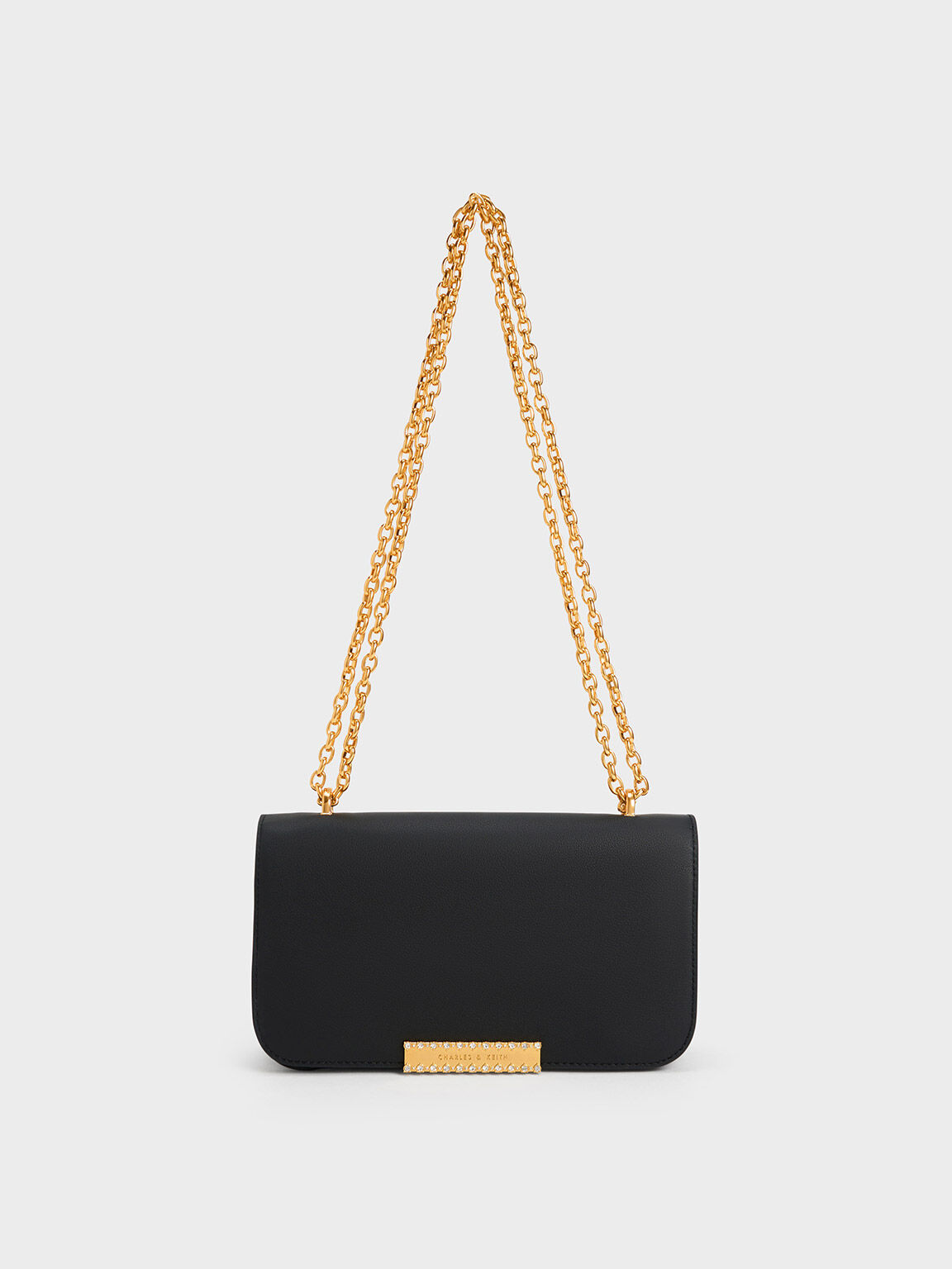 Leather Chain Strap Bag, Black, hi-res