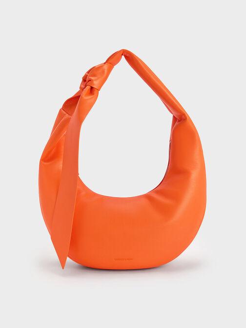 Toni Knotted Curved Hobo Bag, Orange, hi-res