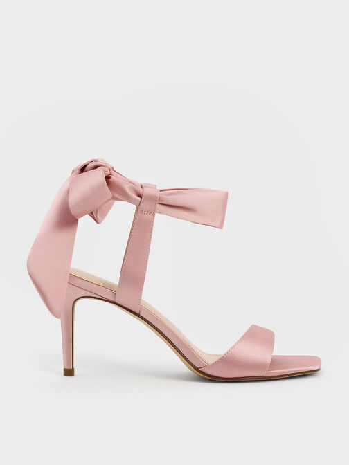 Satin Tie-Around Heeled Sandals, Pink, hi-res