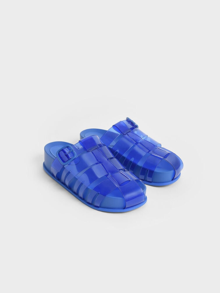 Madison Caged See-Through Slide Sandals, Blue, hi-res